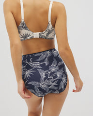 PLUMERIA BLOOMS NAVY CH - High-Waist Brief Panty