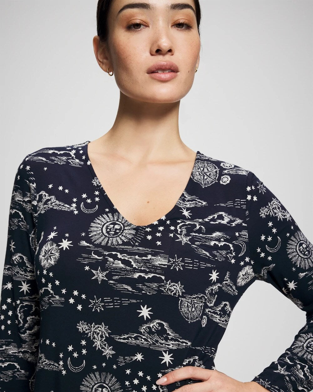 COSMIC BALLET NAVY - Long-Sleeve Sleepshirt