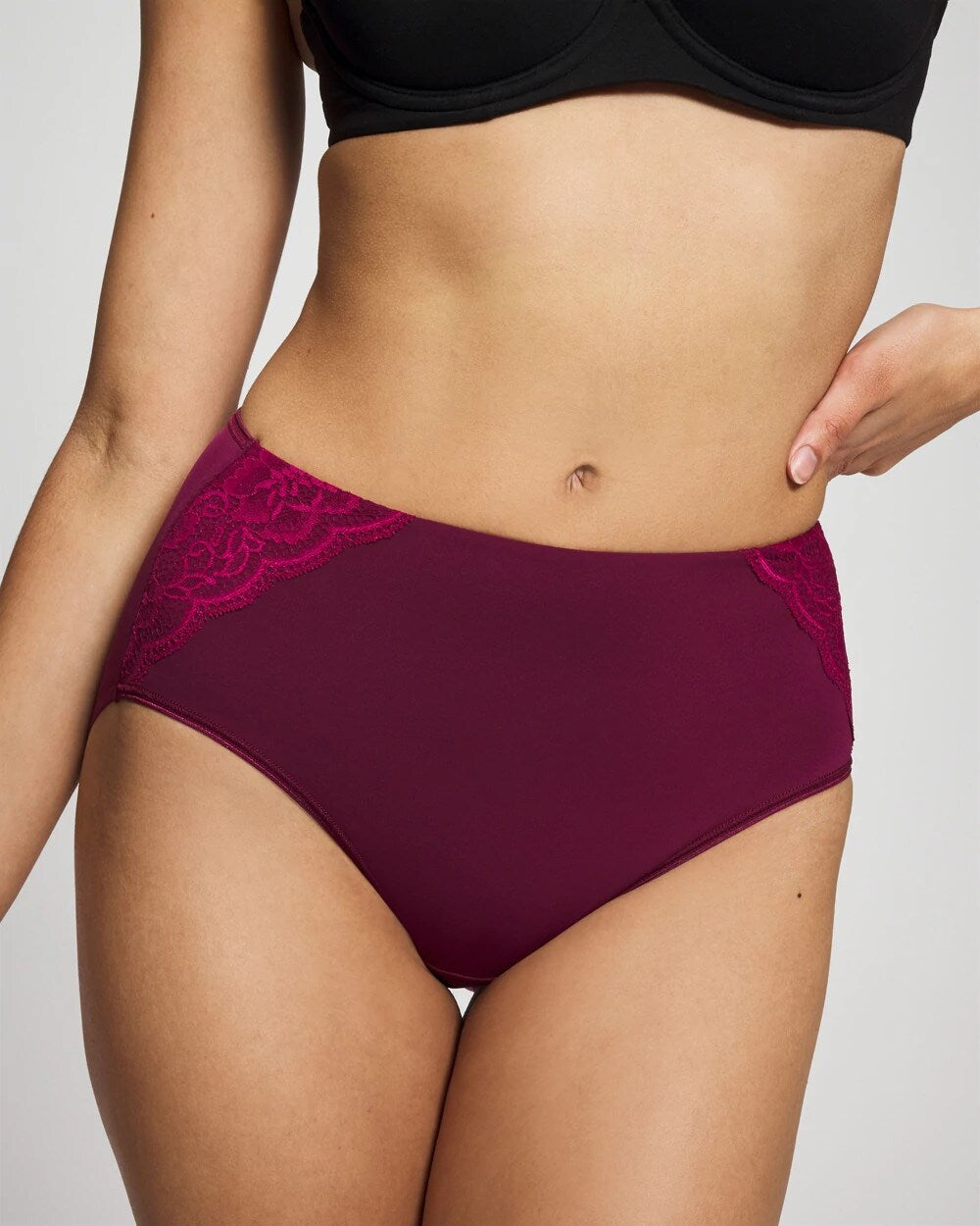 POMEGRANATE WINE - Tummy Modern Brief Panty with Lace