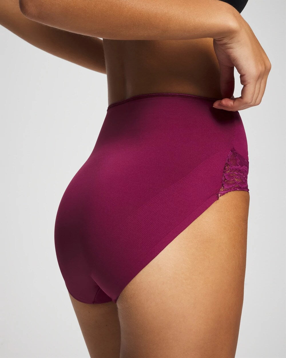 POMEGRANATE WINE - Tummy High-Waist Brief Panty with Lace