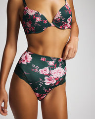 COTTAGE FLORAL MINI GREEN - Tummy High-Waist Brief Panty with Lace