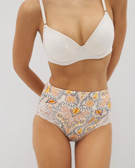 VINE PAISLEY CHAMPAGNE M - Tummy High-Waist Brief Panty with Lace