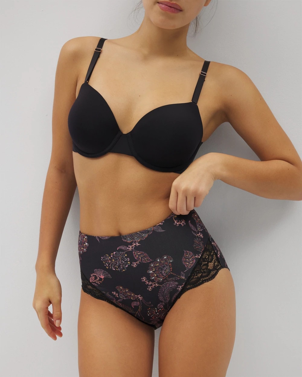 STITCH PAISLEY M BLACK - Tummy High-Waist Brief Panty with Lace