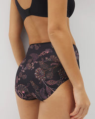 STITCH PAISLEY M BLACK - Tummy High-Waist Brief Panty with Lace
