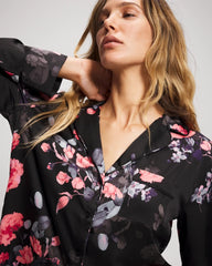 FLORAL DREAMS GRAND BLACK - Long Sleeve Notch Collar Pajama Top