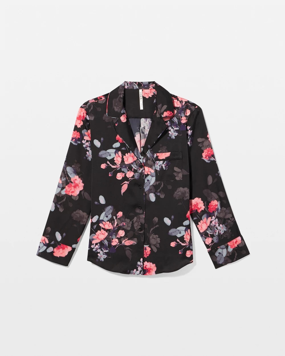 FLORAL DREAMS GRAND BLACK - Long Sleeve Notch Collar Pajama Top