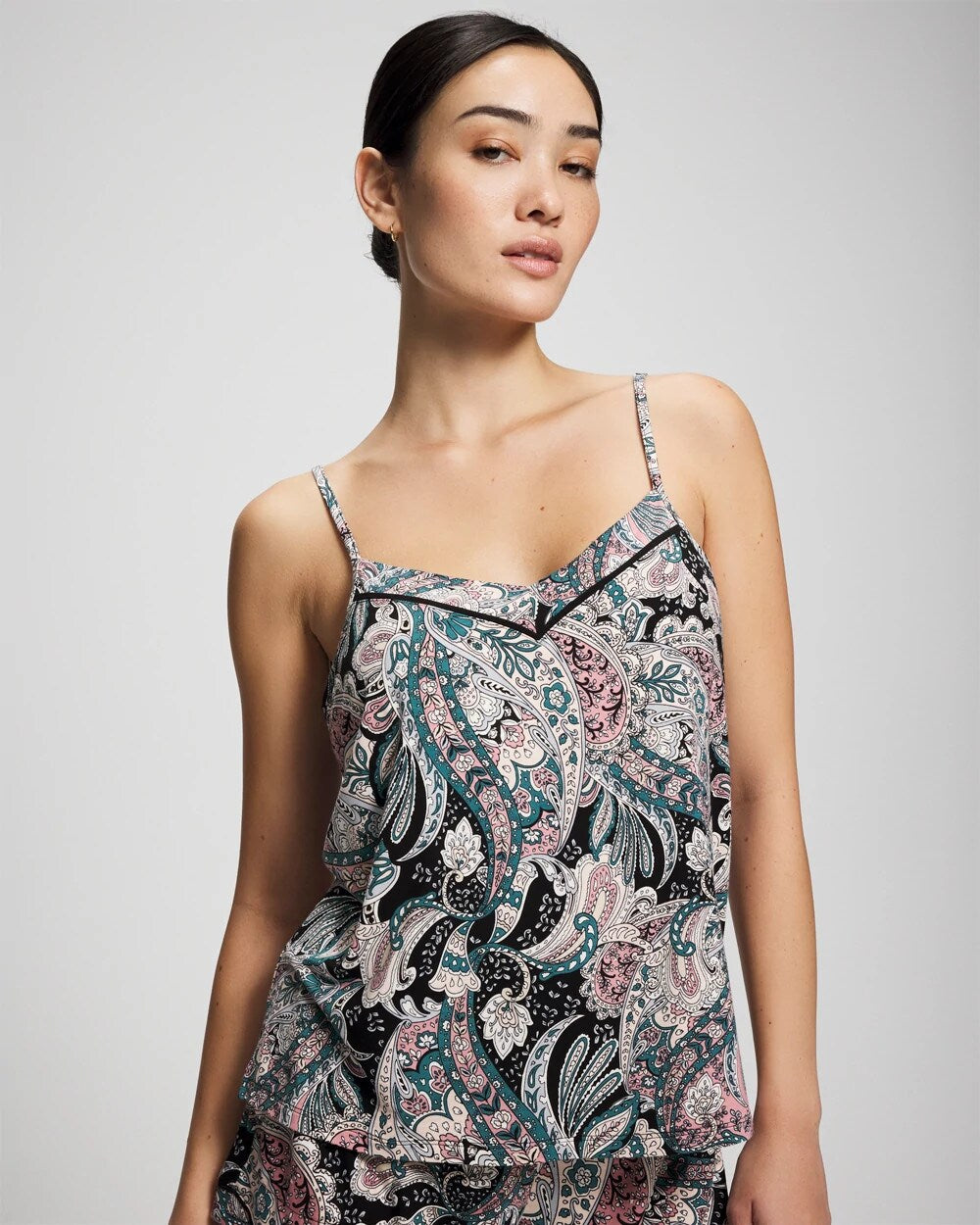 REGAL PAISLEY BLACK - Piped Pajama Cami