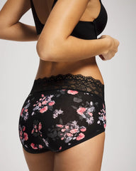 FLORAL DREAMS BLACK MINI - Brief Panty with Enchanting Lace