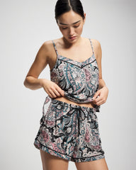 REGAL PAISLEY BLACK - Relaxed Piped Pajama Short