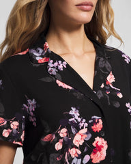FLORAL DREAMS BLACK - Short Sleeve Notch Collar Pajama Top