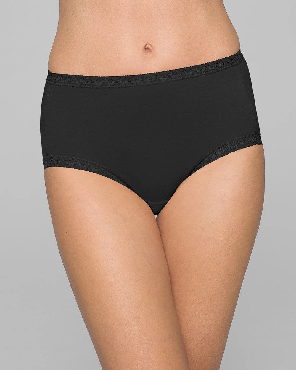 BLACK - Cotton Brief Panty with Lace Trim