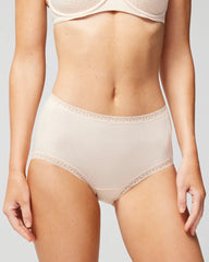 PALE SAND - Cotton Brief Panty with Lace Trim