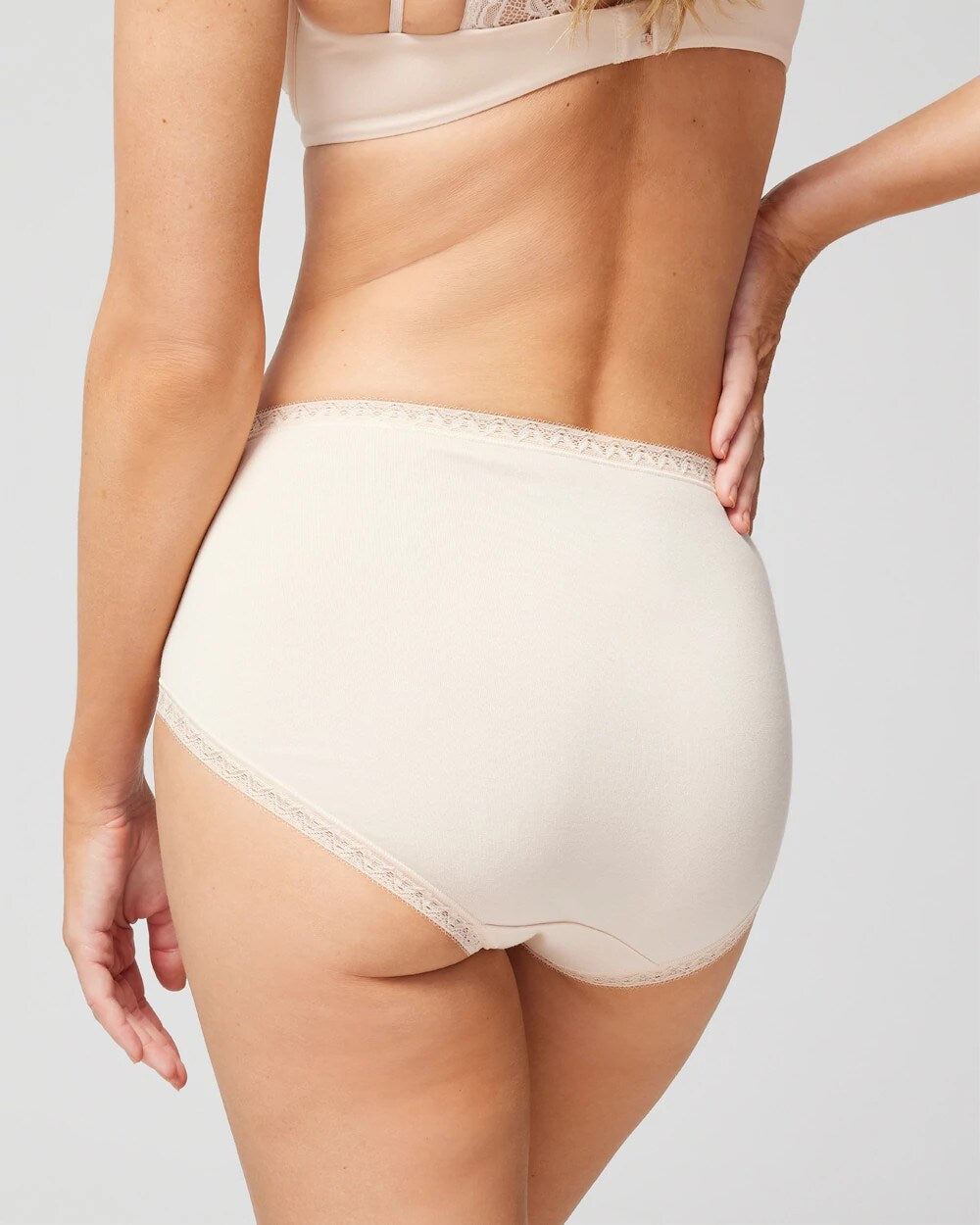 PALE SAND - Cotton Brief Panty with Lace Trim