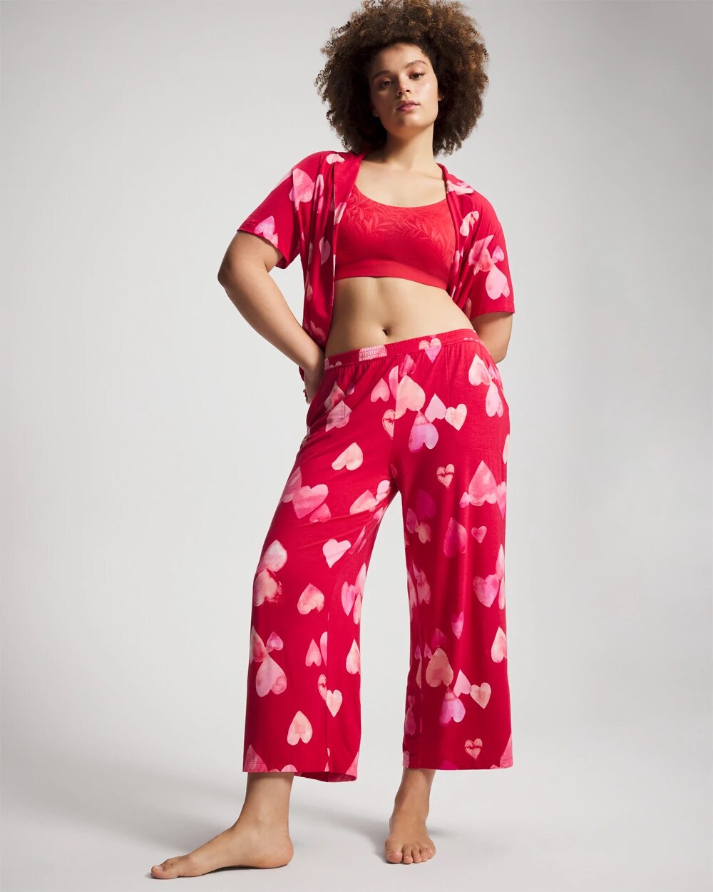 WHOLE LOTTA LOVE RED - Cropped Pajama Pants