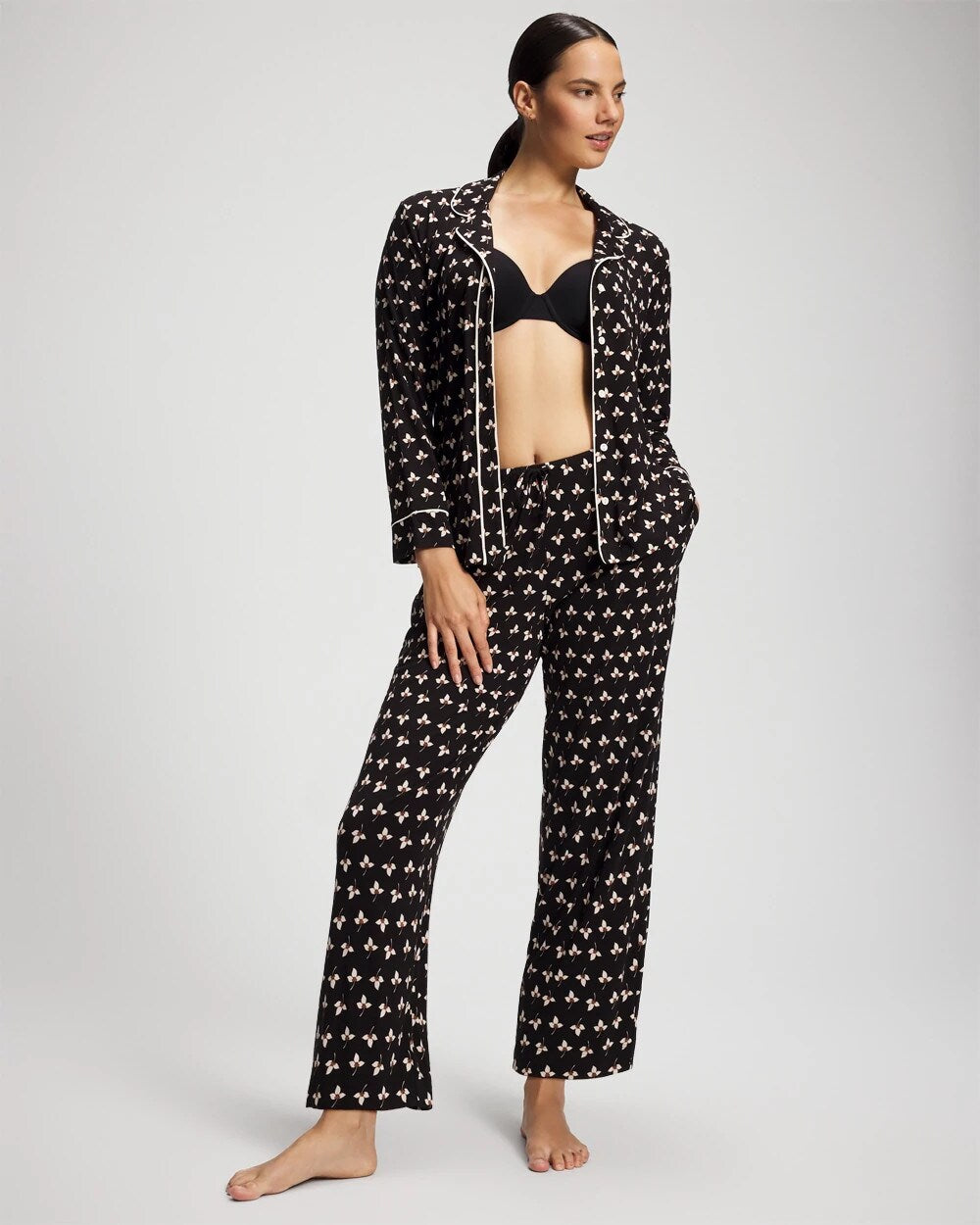 PEACEFUL PETALS BLACK - Ankle Pajama Pant