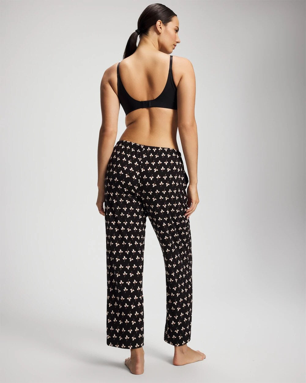 PEACEFUL PETALS BLACK - Ankle Pajama Pant