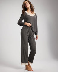 CHARCOAL HEATHER W/ SHINE - Lace Trim Pajama Pant