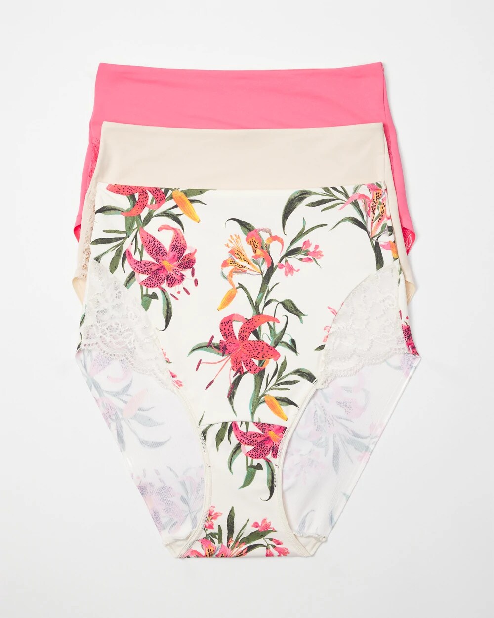 CAMELLIA ROSE MULTIPACK - Tummy High-Waist Brief Panty with Lace 3 Pack