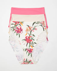 CAMELLIA ROSE MULTIPACK - Tummy High-Waist Brief Panty with Lace 3 Pack