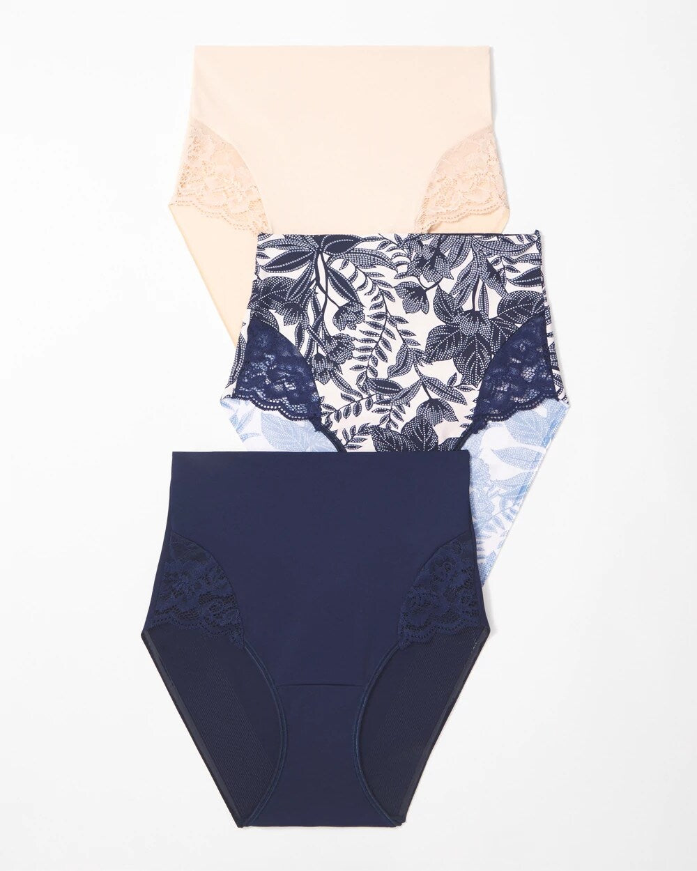 NIGHTFALL NAVY MULTIPACK - Tummy High-Waist Brief Panty with Lace 3 Pack