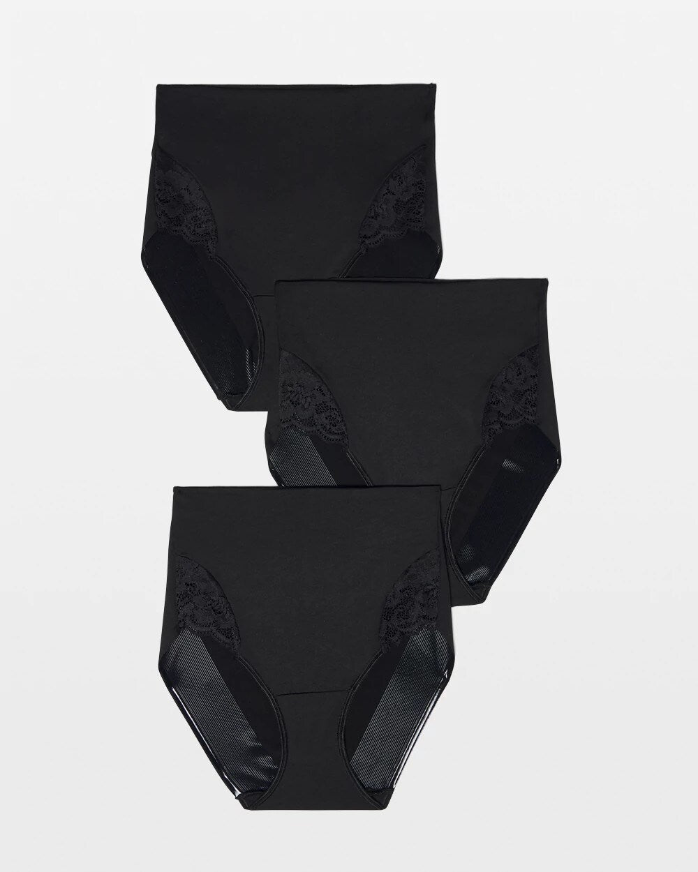 BLACK MULTI PACK - Tummy High-Waist Brief Panty with Lace 3 Pack