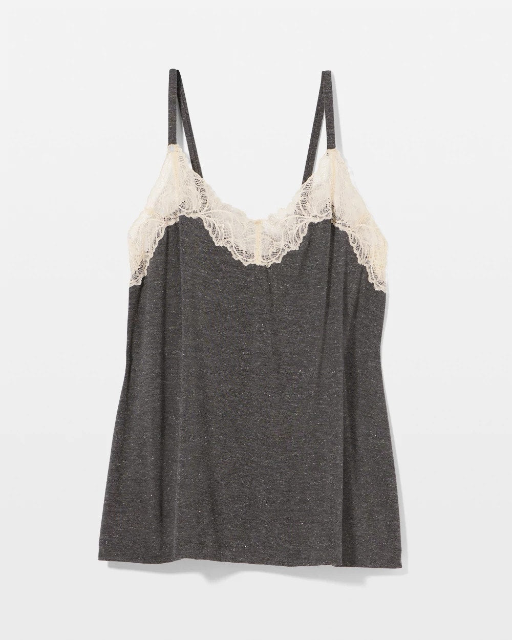 CHARCOAL HEATHER W/ SHINE - Lace Trim Camisole