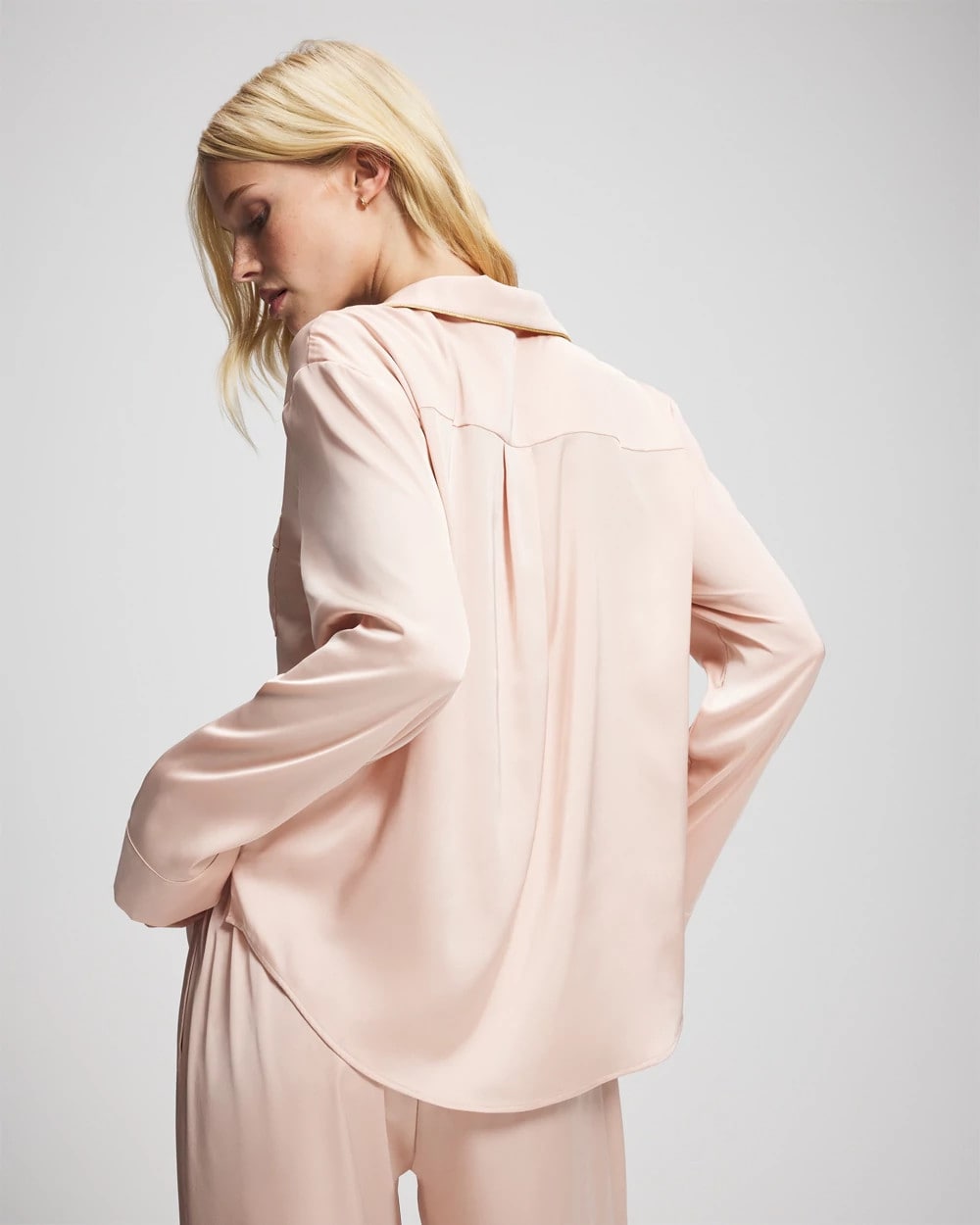 CAMEO ROSE - Long Sleeve Notch Collar Pajama Top
