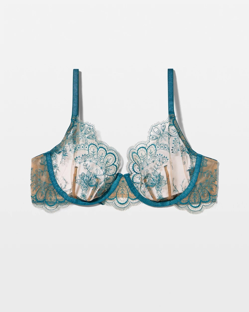 CERULEAN TEAL - Tattoo Embroidered Perfect Coverage Bra