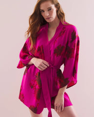 VA VA BLOOMS PINK - Silk Chiffon Short Robe