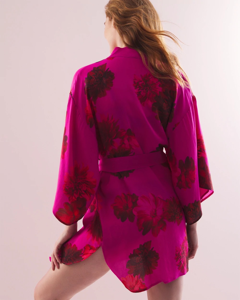 VA VA BLOOMS PINK - Silk Chiffon Short Robe