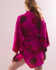 VA VA BLOOMS PINK - Silk Chiffon Short Robe