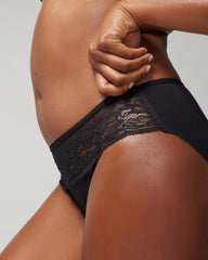 BLACK - Cotton Blend Hipster Panty with Lace