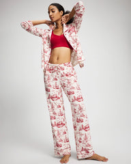 ENCHANTED TOILE CHAMPAGNE - Piped Long-Sleeve Notch Pajama Top