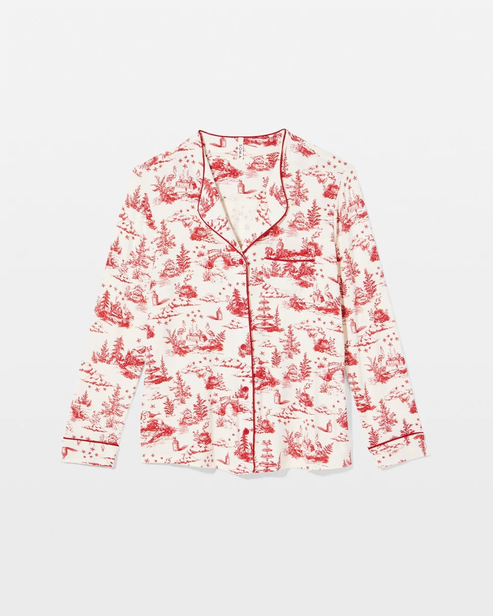 ENCHANTED TOILE CHAMPAGNE - Piped Long-Sleeve Notch Pajama Top