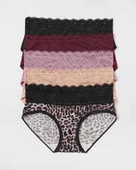 DIVINE LEOPARD MULTI PACK - Hipster Panty with Super Soft Enchanting Lace 5 pack
