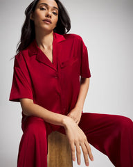 PAINT THE TOWN RED - Short Sleeve Notch Collar Pajama Top