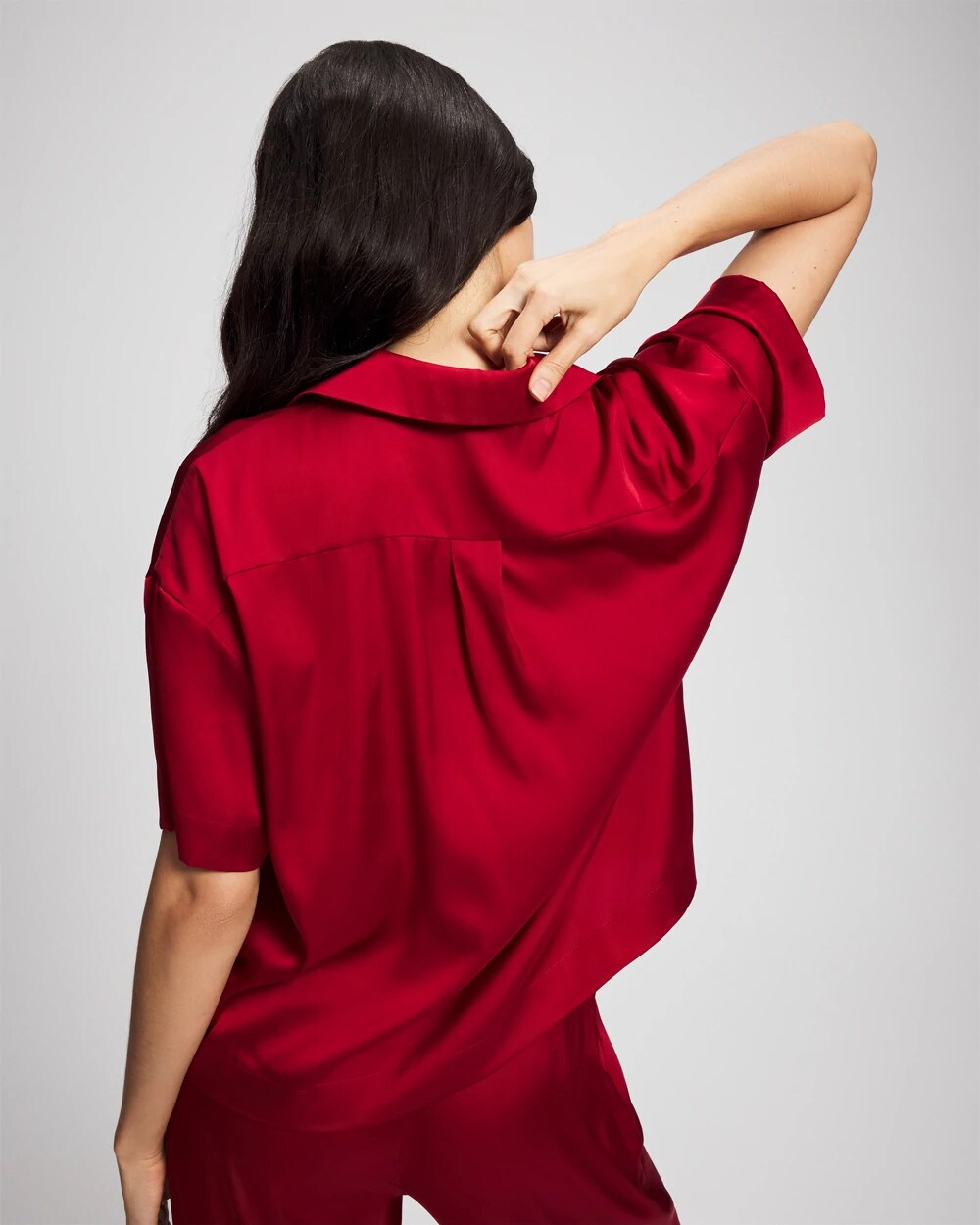 PAINT THE TOWN RED - Short Sleeve Notch Collar Pajama Top