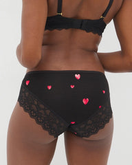 FLOATING HEARTS BLACK RED - Hipster Panty with Enchanting Lace