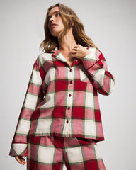WINTER PLAID RED - Long-Sleeve Notch Collar Pajama Top