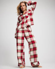 WINTER PLAID RED - Long-Sleeve Notch Collar Pajama Top