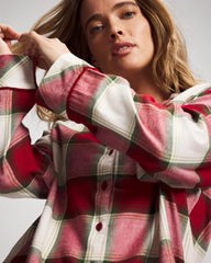 WINTER PLAID RED - Long-Sleeve Notch Collar Pajama Top
