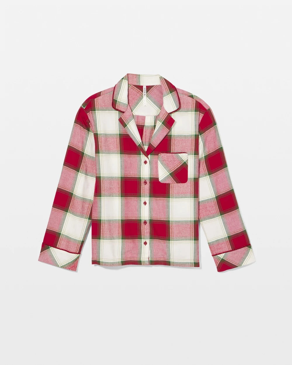 WINTER PLAID RED - Long-Sleeve Notch Collar Pajama Top