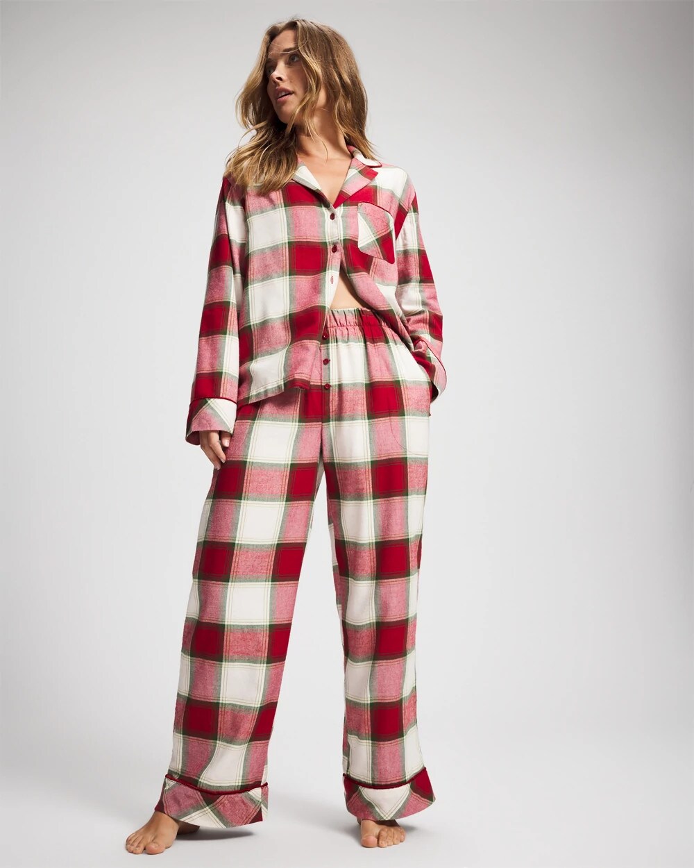 WINTER PLAID RED - Velvet Piped Relaxed Pajama Pant