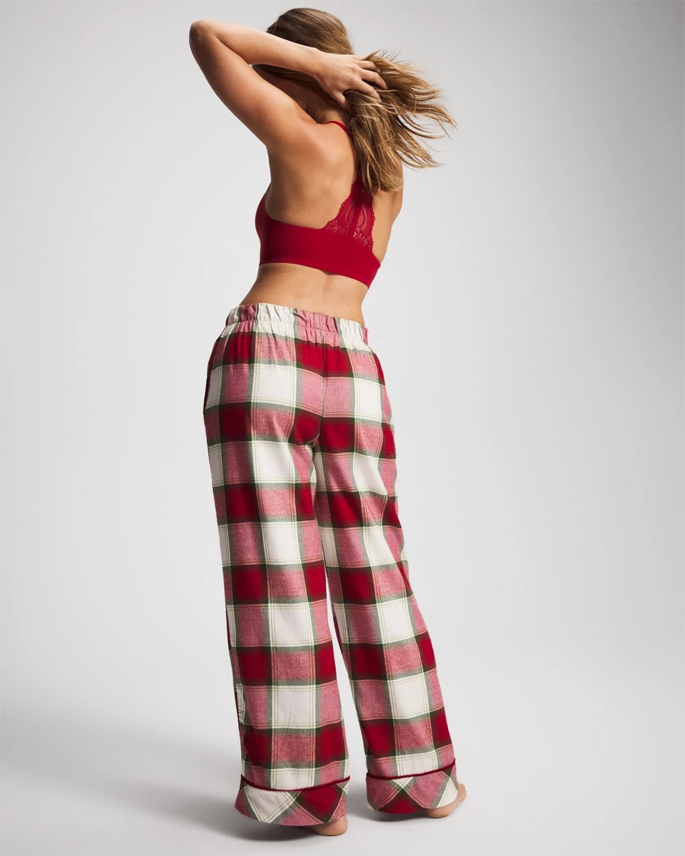 WINTER PLAID RED - Velvet Piped Relaxed Pajama Pant