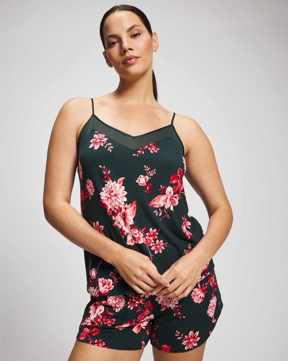 COTTAGE FLORAL GREEN - Mesh Trim Pajama Cami