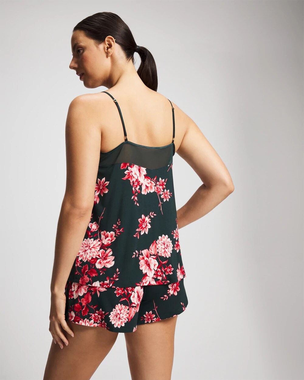 COTTAGE FLORAL GREEN - Mesh Trim Pajama Cami