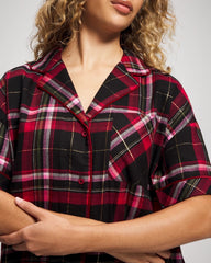 MAD FOR PLAID BLACK - Short Sleeve Notch Collar Pajama Top