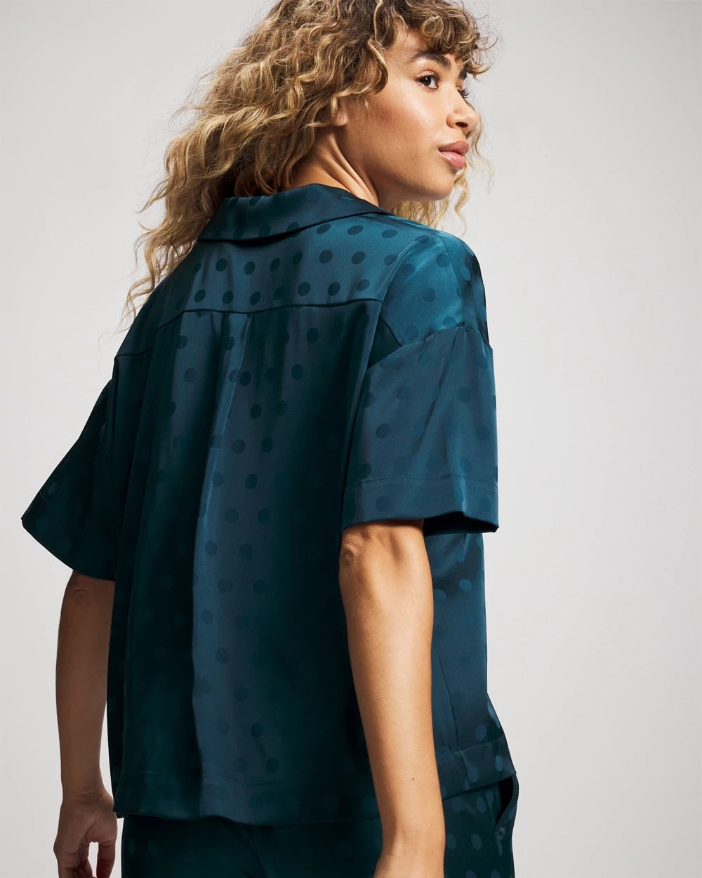 DRAMA DOTS DARK HARBOUR - Jacquard Dot Relaxed Notch Collar Pajama Top
