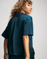 DRAMA DOTS DARK HARBOUR - Jacquard Dot Relaxed Notch Collar Pajama Top