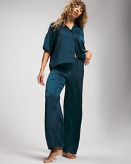 DRAMA DOTS DARK HARBOUR - Jacquard Dot Satin Relaxed Pant